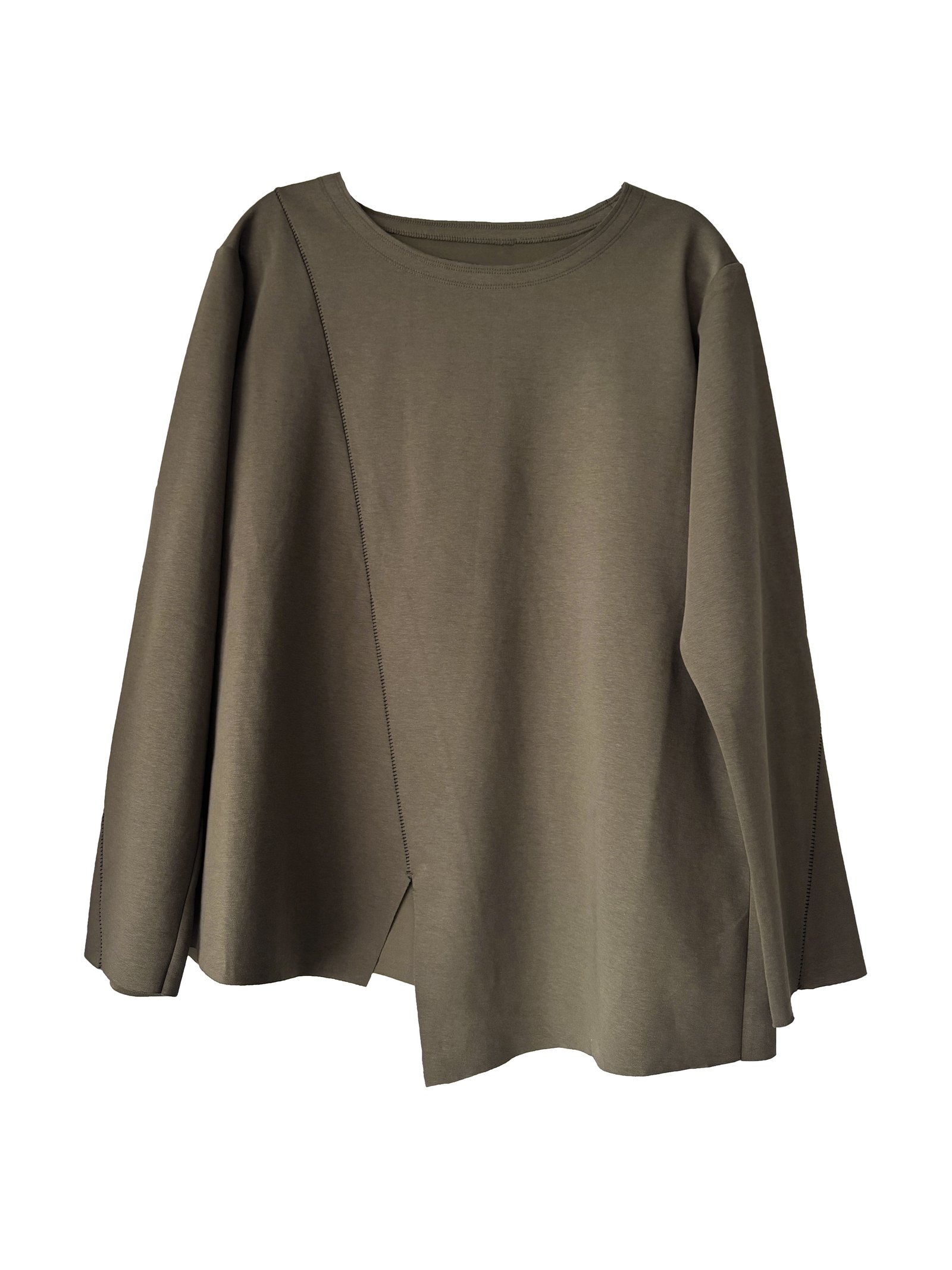 CONTRAST STITCH TOP KHAKI