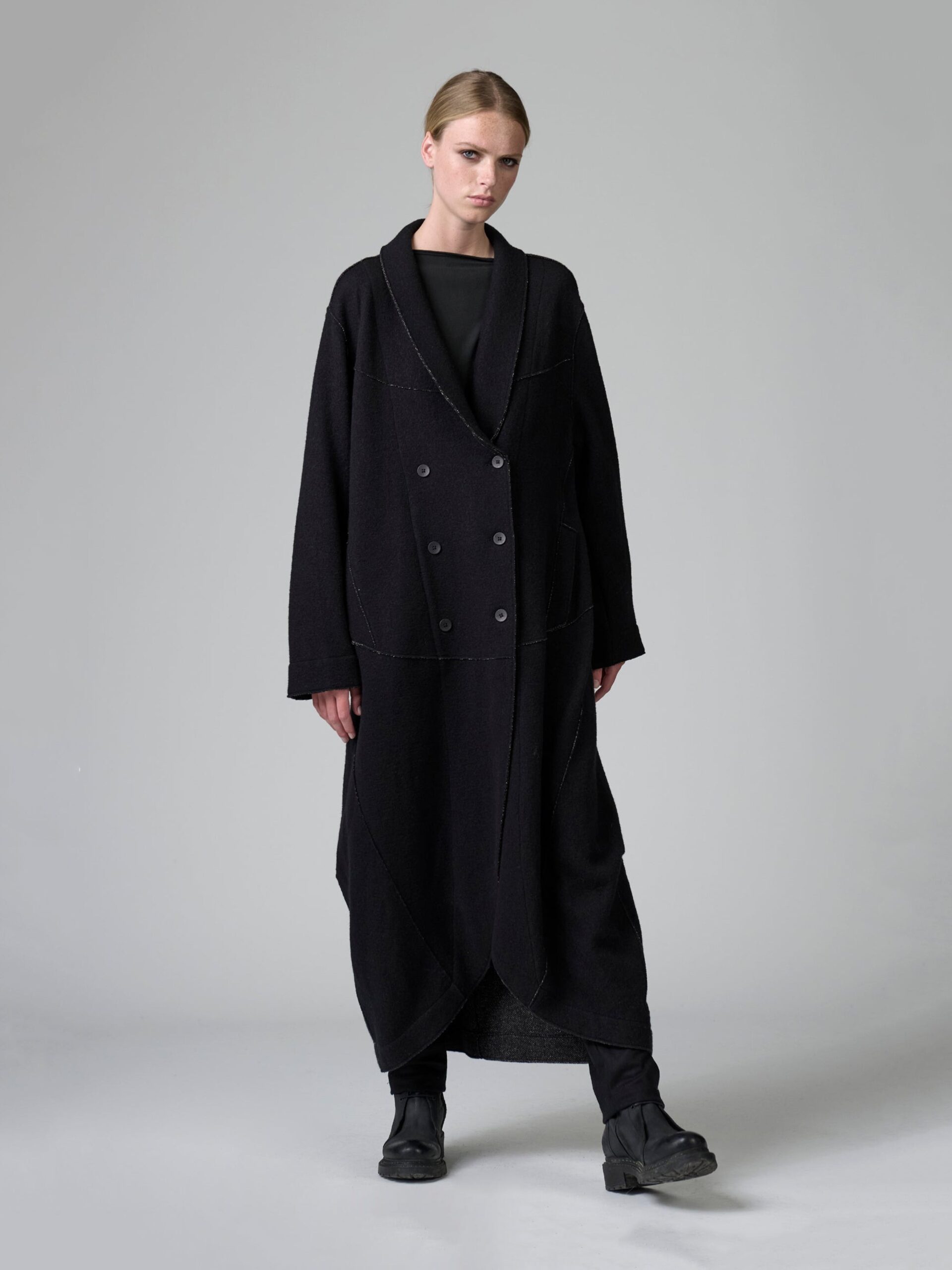 DOUBLE BREASTED CHEVRON COAT BLACK - Image 3