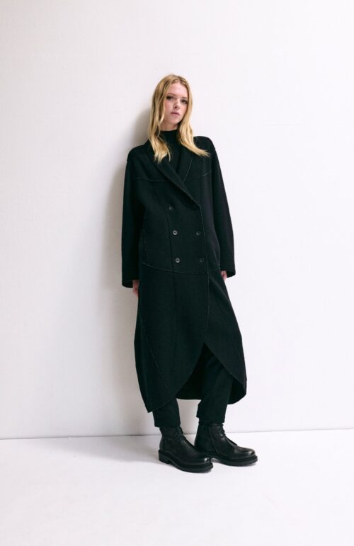 DOUBLE BREASTED CHEVRON COAT BLACK