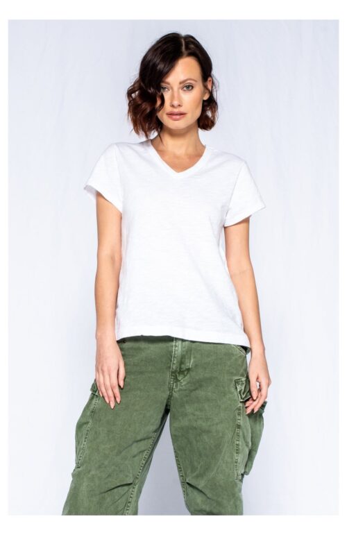 V NECK BASIC S/S T SHIRT WHITE