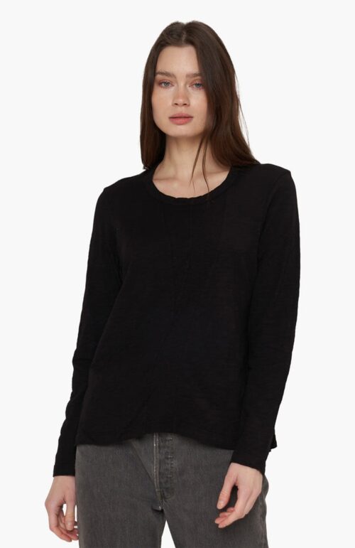 CONTRAST PANEL L/S T SHIRT BLACK